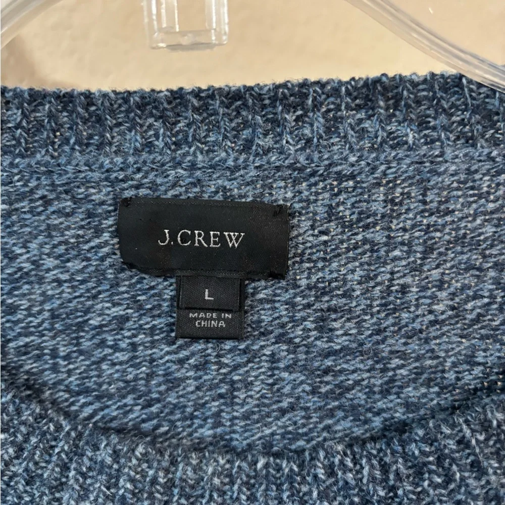 J. Crew Men’s 100%‎ LambsWool Knit Blue Ivory Crew Neck Long Sleeve Sweater Sz L